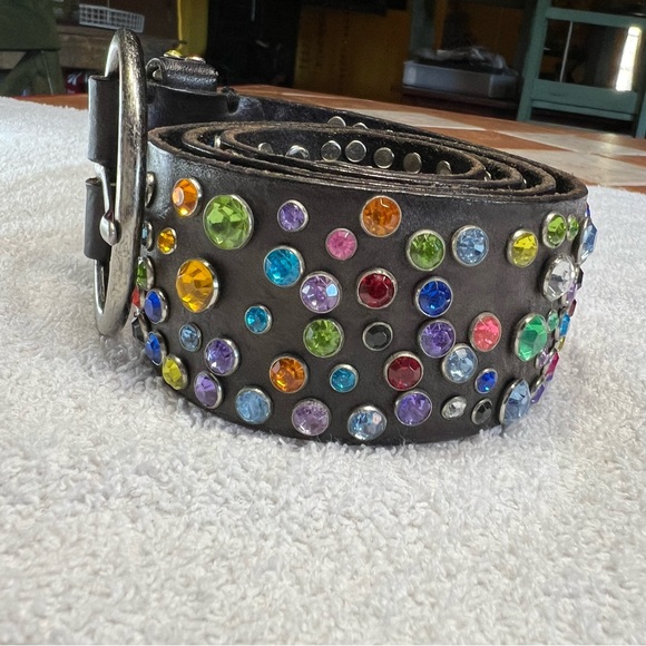 Black Genuine Leather Swarovski Crystal Belt - Picture 12 of 16